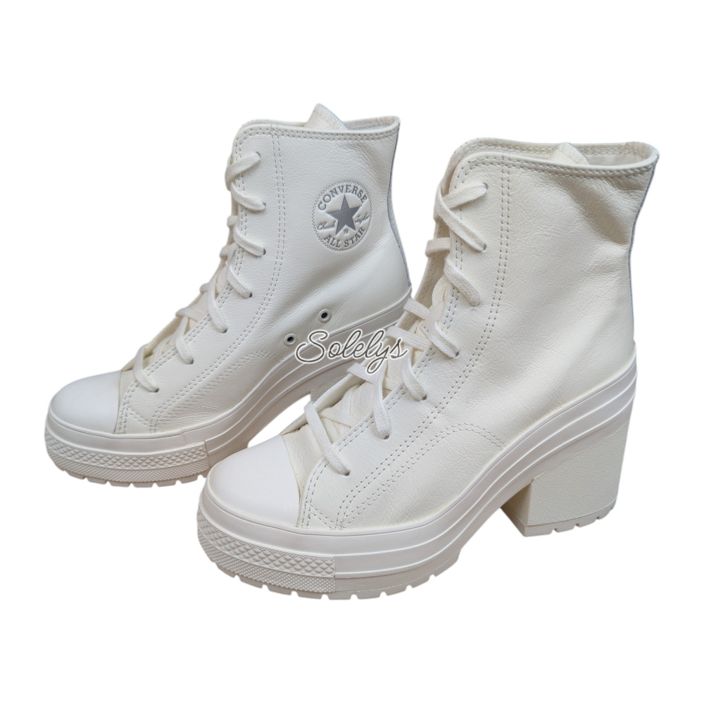 Converse Chuck 70 De Luxe Heel Leather White Egret Silver Sneaker Boot Womens 8 - Picture 4 of 10